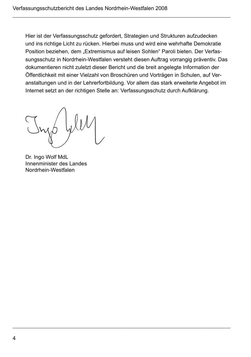 Seite 6 des Verfassungsschutzbericht 2008 Nordrhein-Westfalen
