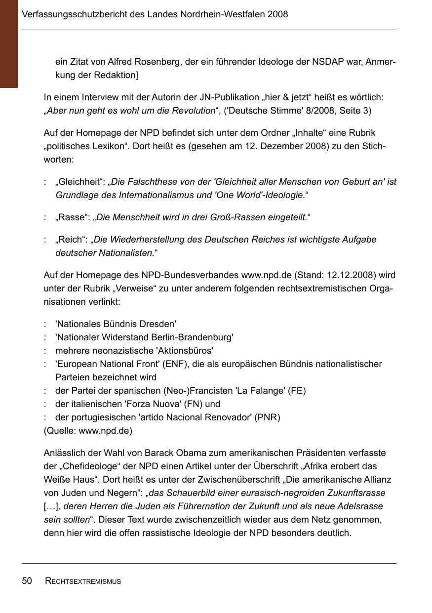 Seite 52 des Verfassungsschutzbericht 2008 Nordrhein-Westfalen