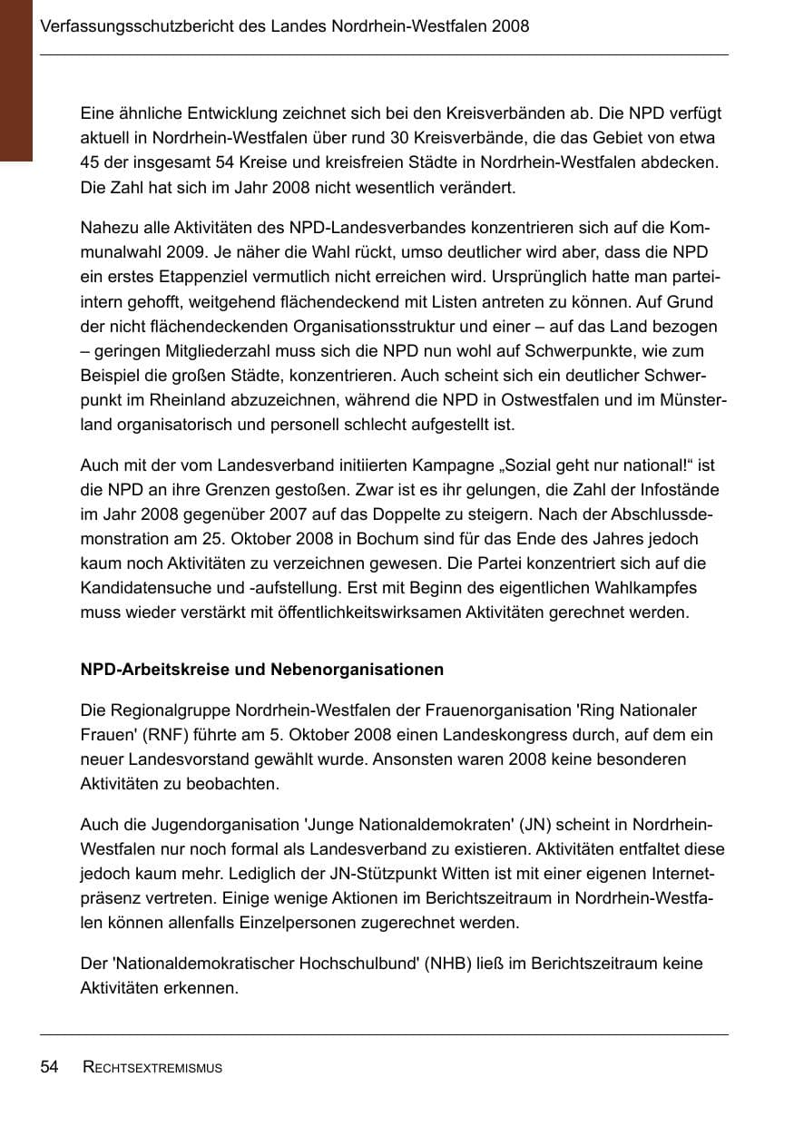 Seite 56 des Verfassungsschutzbericht 2008 Nordrhein-Westfalen