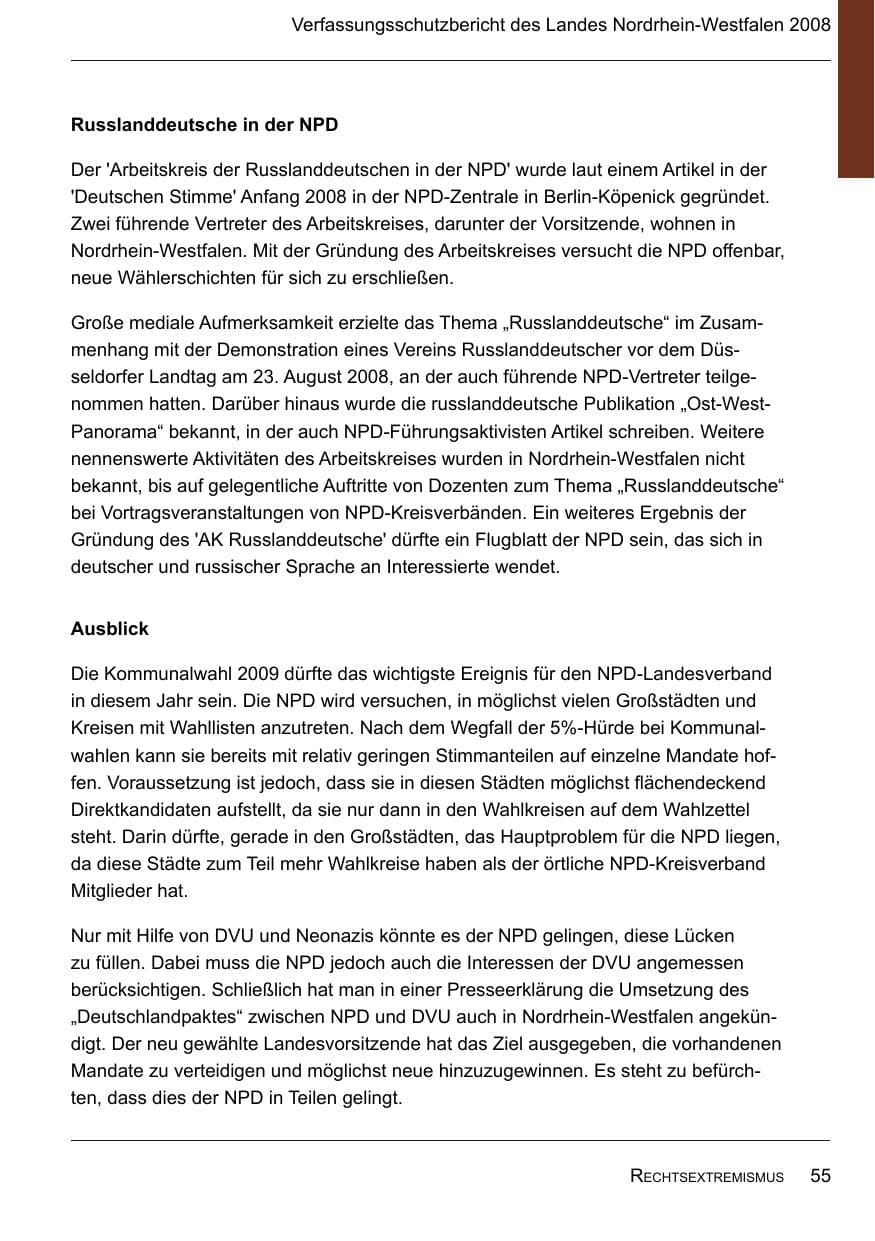 Seite 57 des Verfassungsschutzbericht 2008 Nordrhein-Westfalen