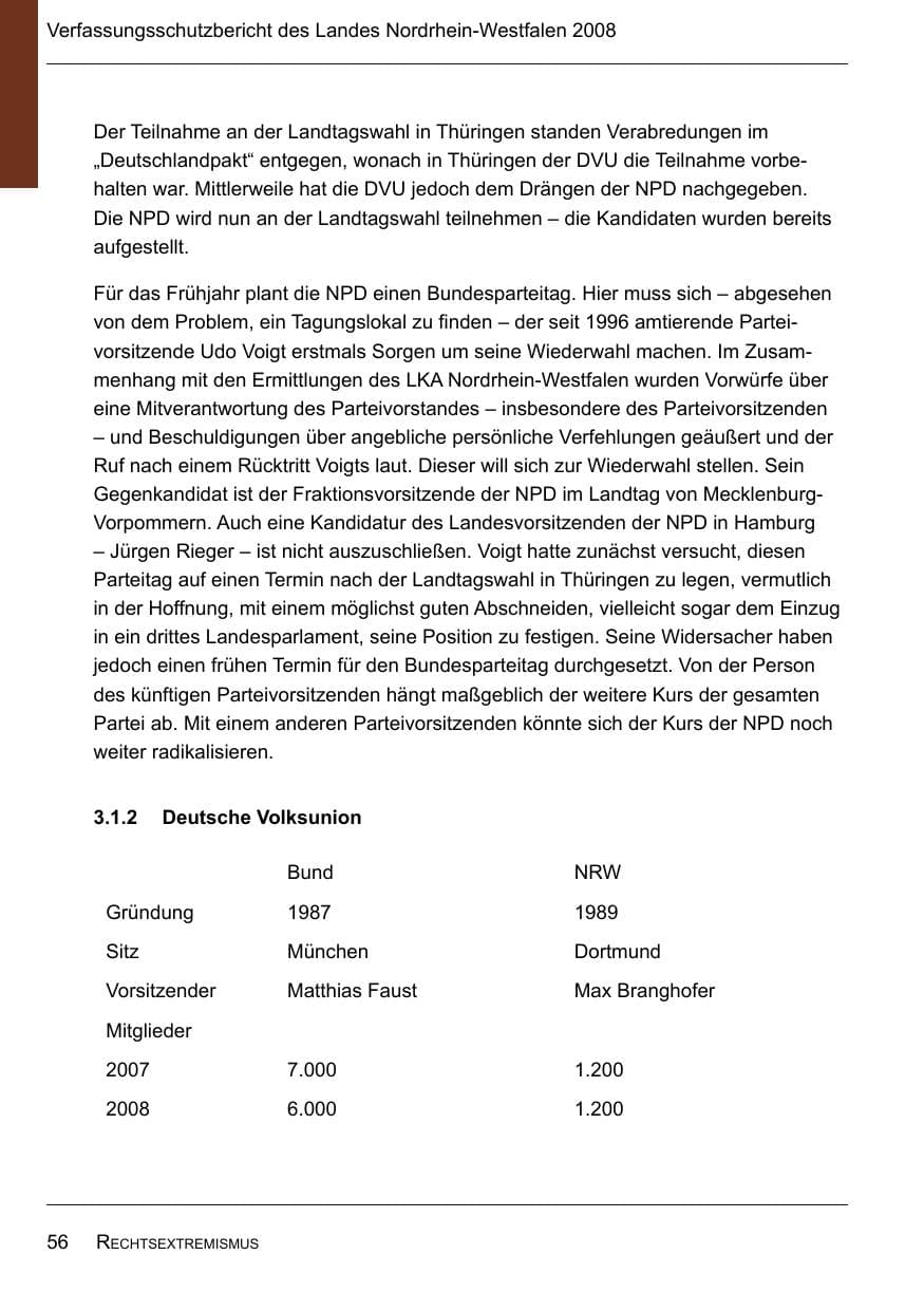 Seite 58 des Verfassungsschutzbericht 2008 Nordrhein-Westfalen
