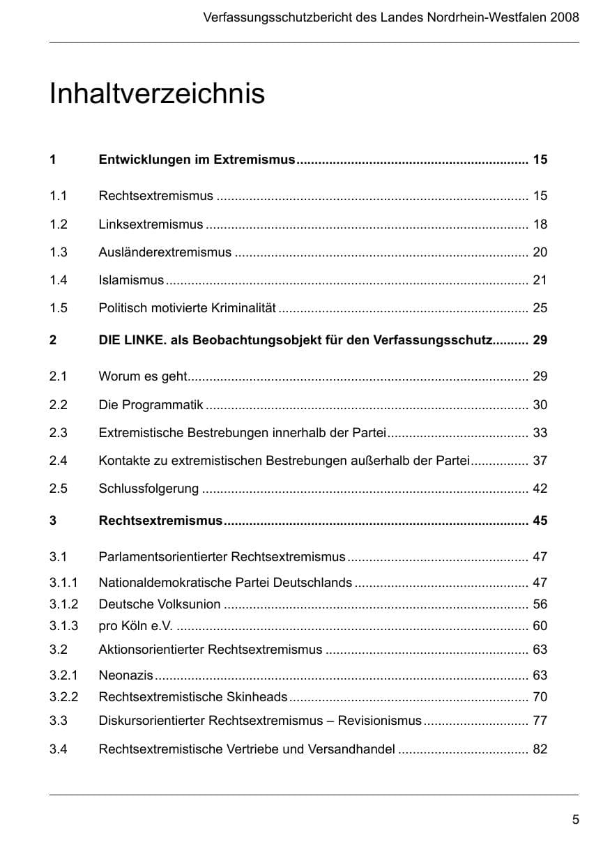 Seite 7 des Verfassungsschutzbericht 2008 Nordrhein-Westfalen