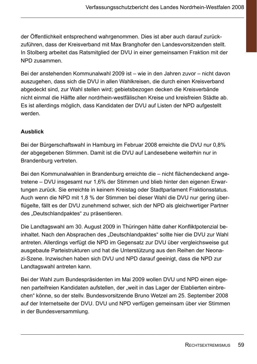 Seite 61 des Verfassungsschutzbericht 2008 Nordrhein-Westfalen