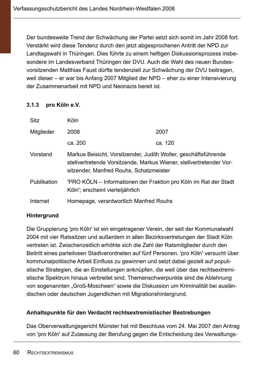 Seite 62 des Verfassungsschutzbericht 2008 Nordrhein-Westfalen