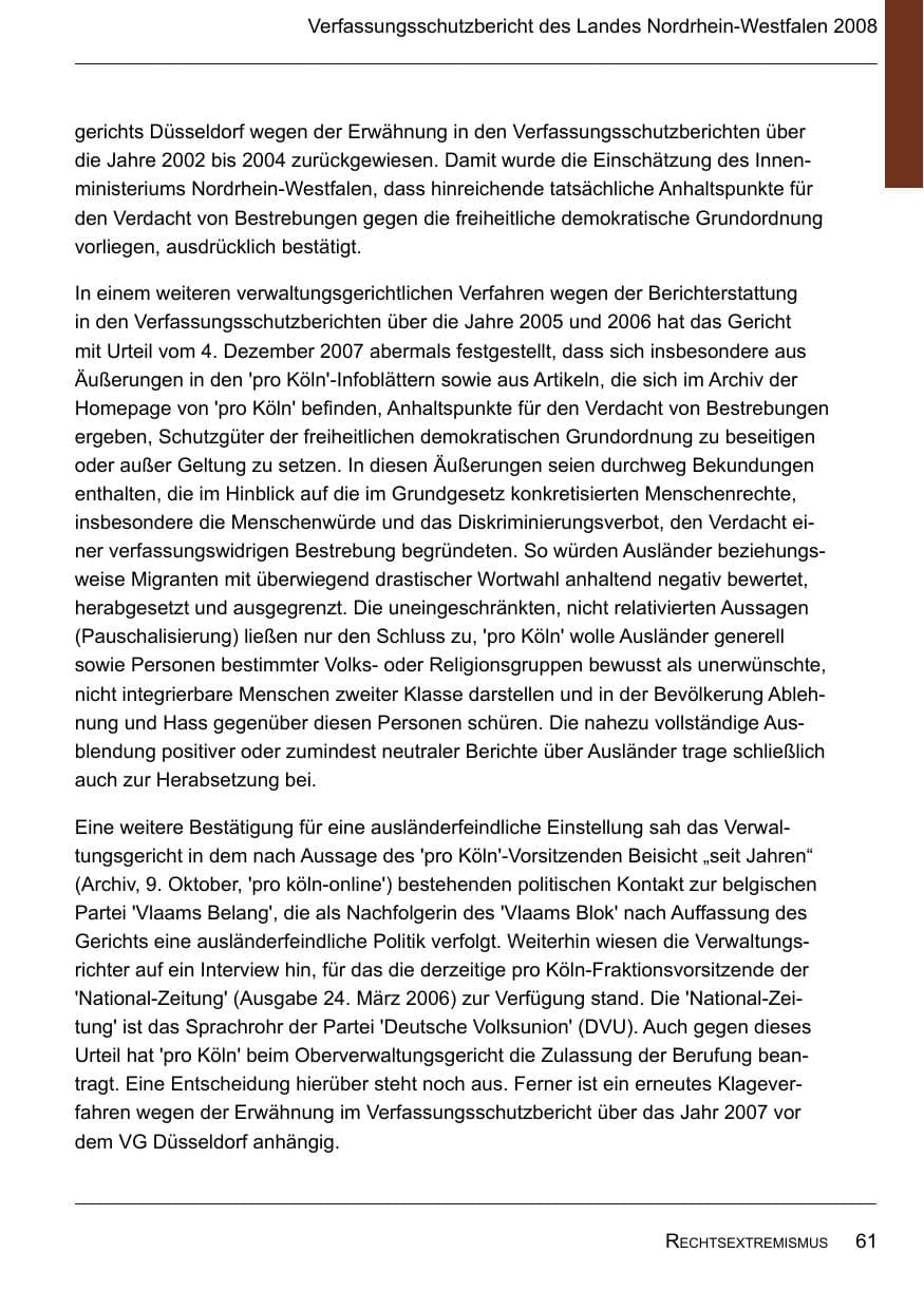 Seite 63 des Verfassungsschutzbericht 2008 Nordrhein-Westfalen
