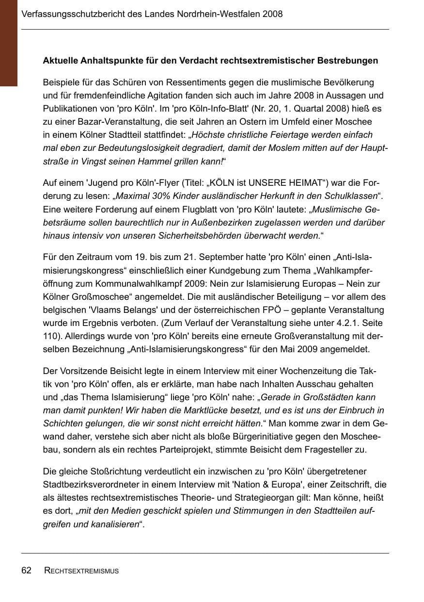 Seite 64 des Verfassungsschutzbericht 2008 Nordrhein-Westfalen