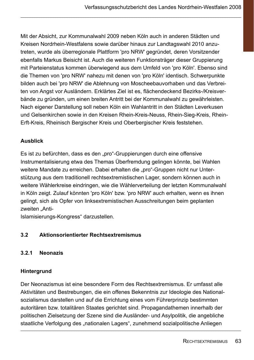Seite 65 des Verfassungsschutzbericht 2008 Nordrhein-Westfalen