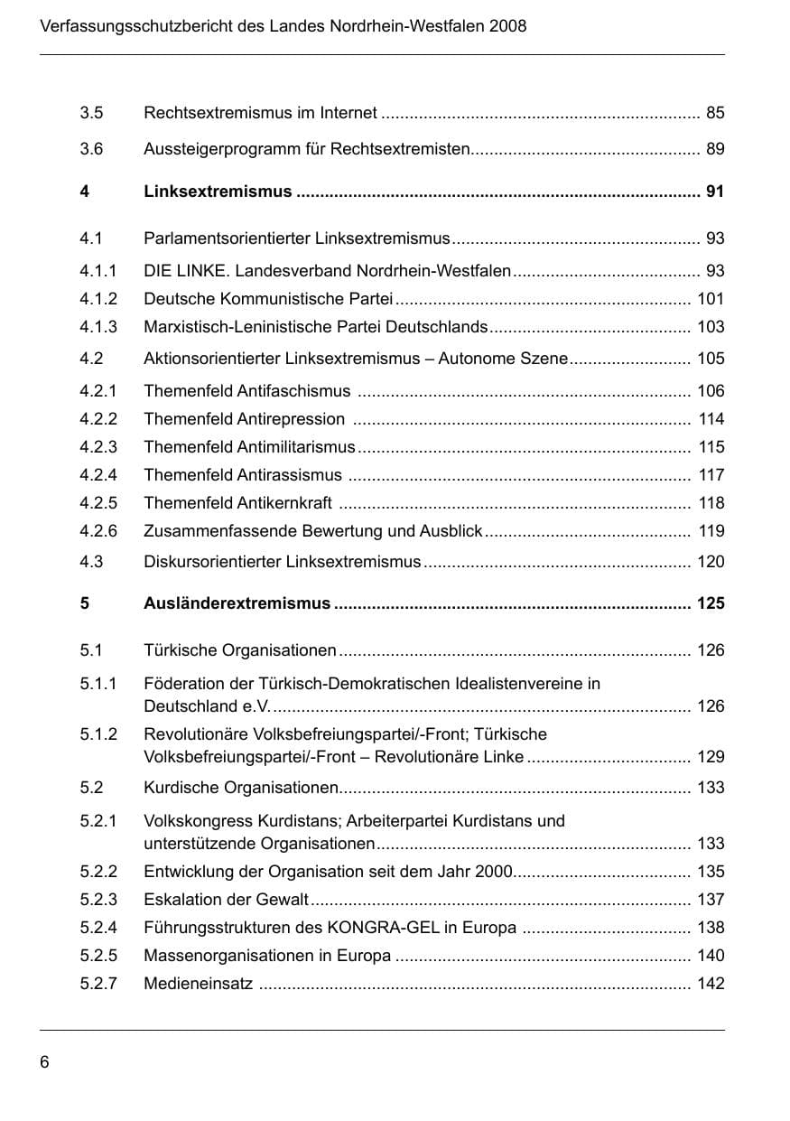 Seite 8 des Verfassungsschutzbericht 2008 Nordrhein-Westfalen