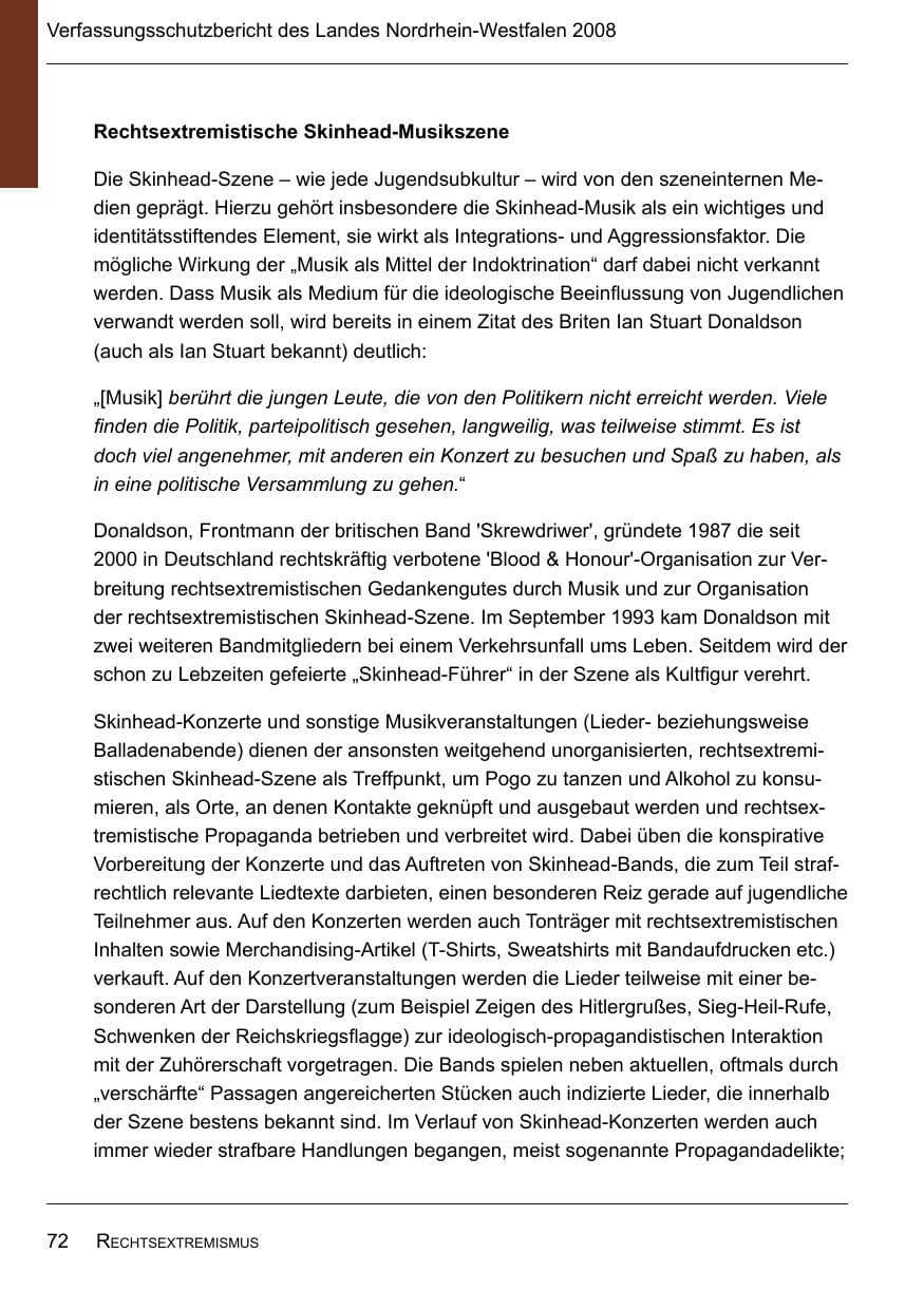 Seite 74 des Verfassungsschutzbericht 2008 Nordrhein-Westfalen