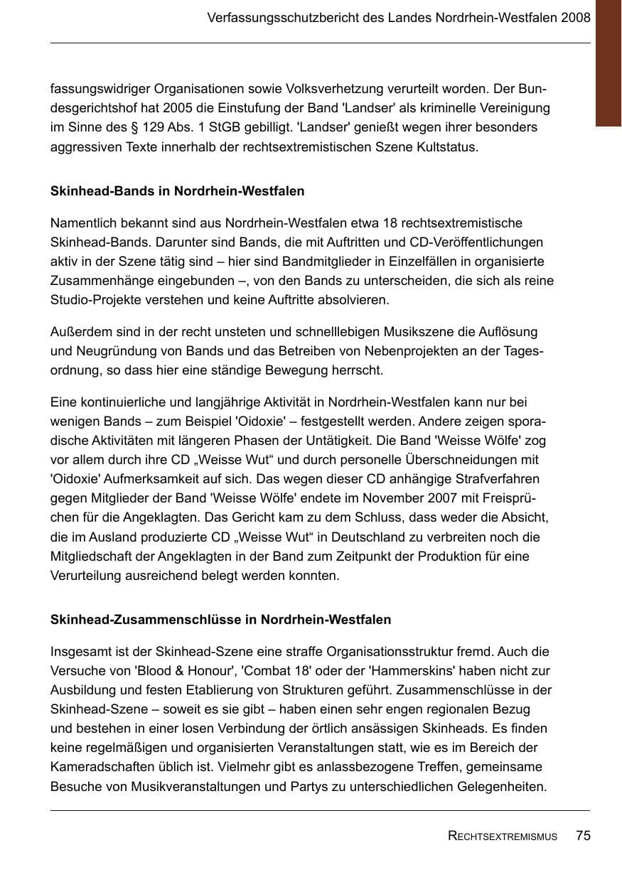 Seite 77 des Verfassungsschutzbericht 2008 Nordrhein-Westfalen