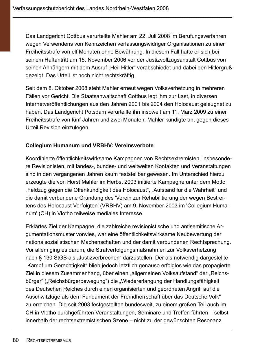 Seite 82 des Verfassungsschutzbericht 2008 Nordrhein-Westfalen