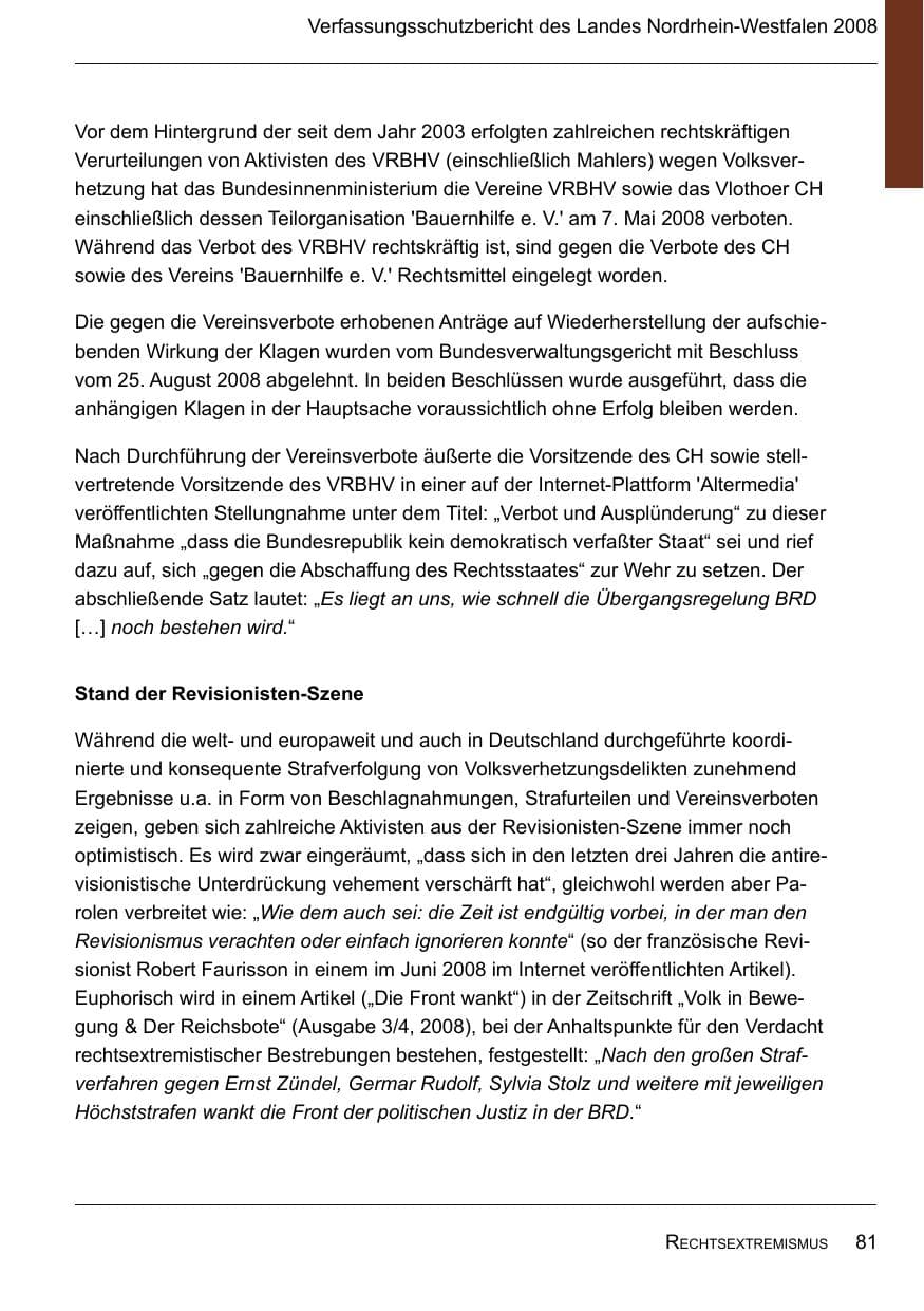 Seite 83 des Verfassungsschutzbericht 2008 Nordrhein-Westfalen
