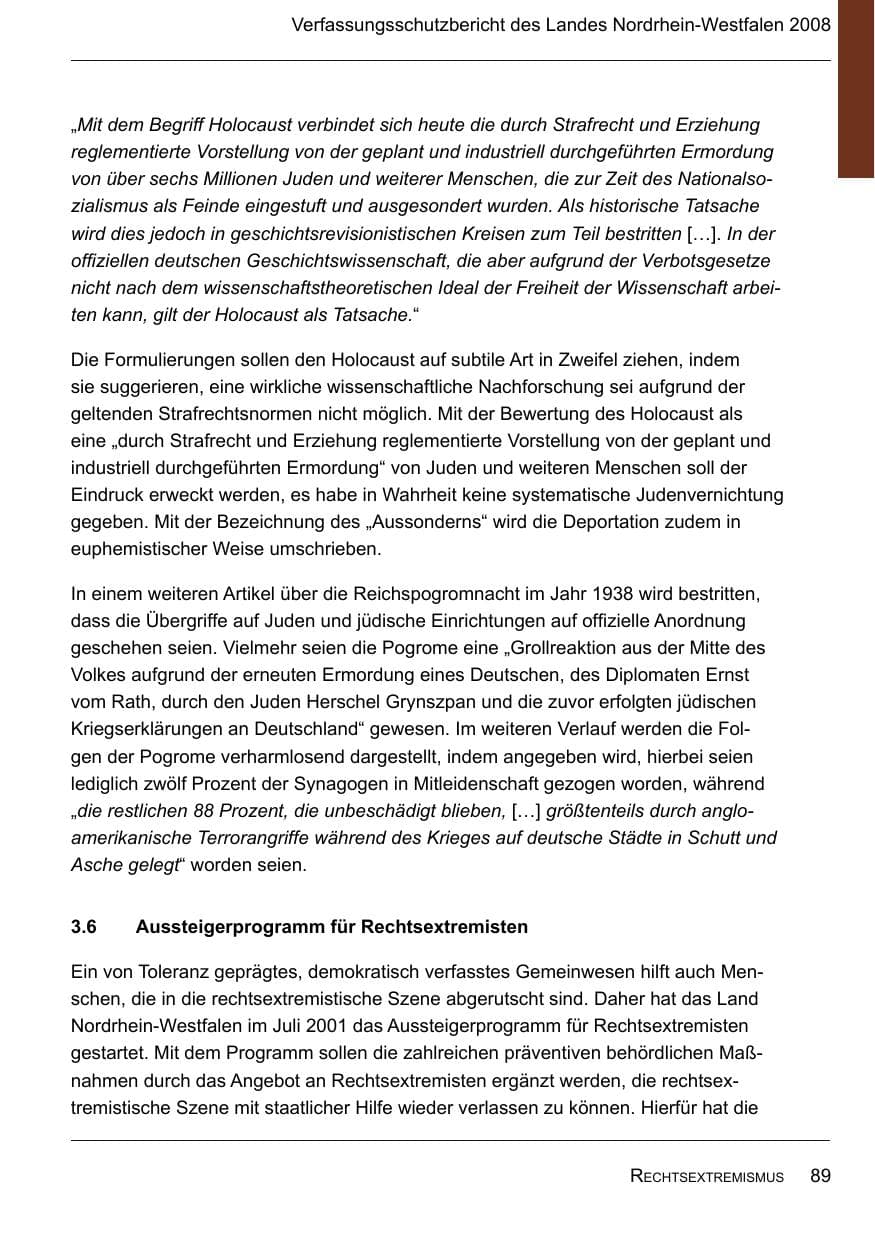 Seite 91 des Verfassungsschutzbericht 2008 Nordrhein-Westfalen
