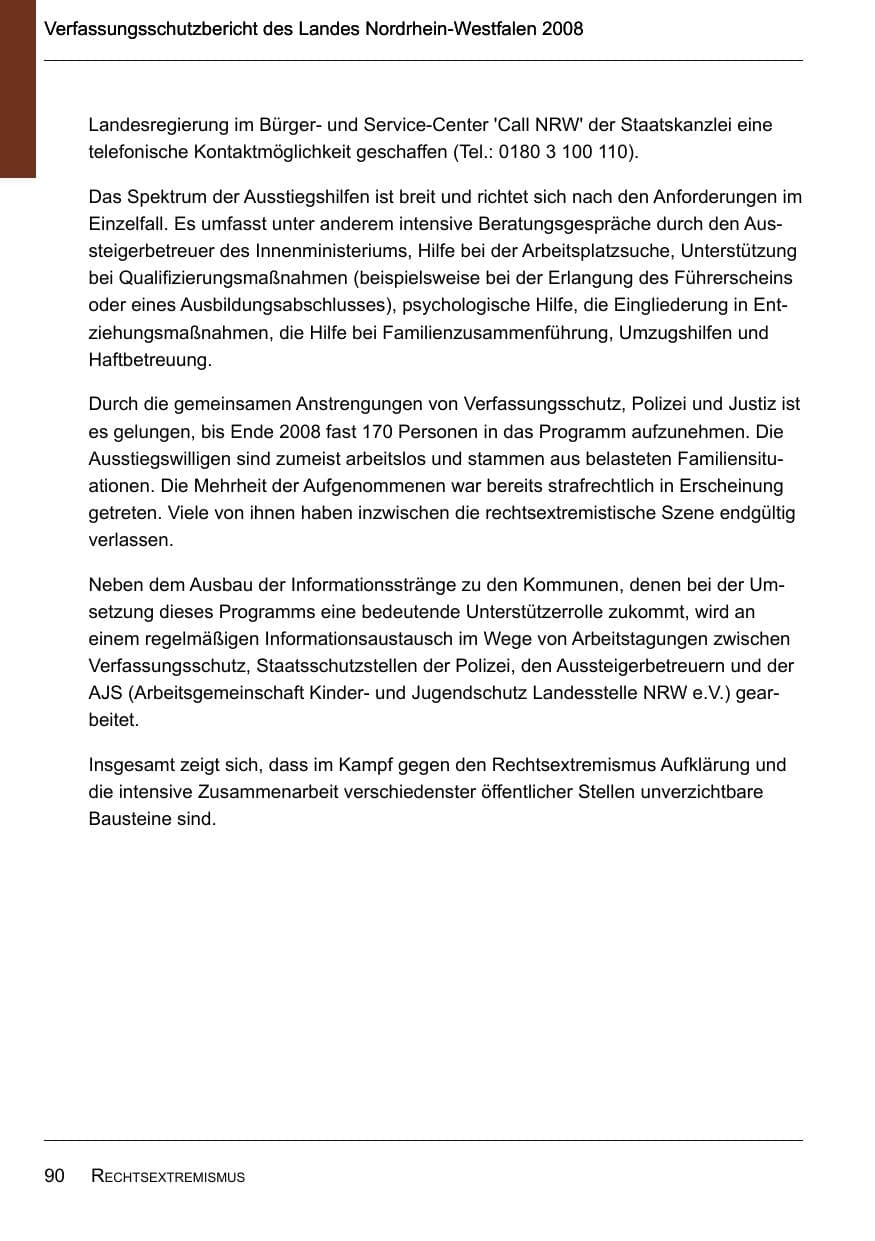 Seite 92 des Verfassungsschutzbericht 2008 Nordrhein-Westfalen