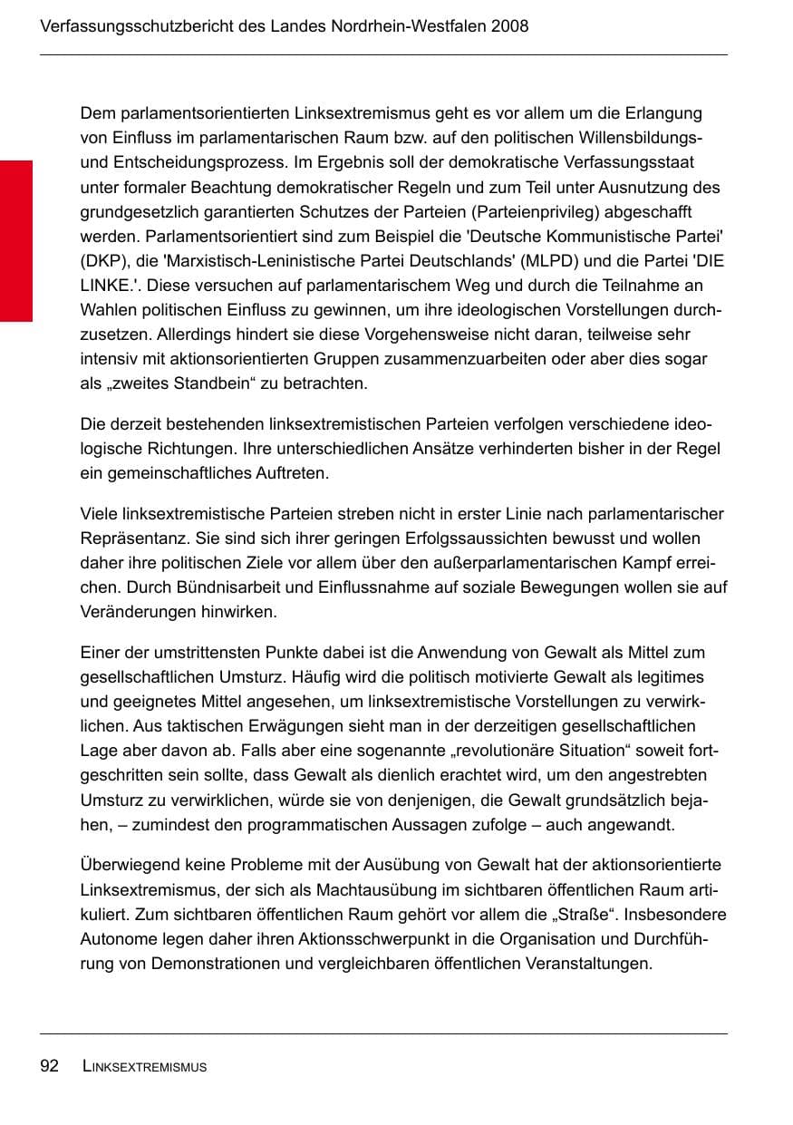 Seite 94 des Verfassungsschutzbericht 2008 Nordrhein-Westfalen