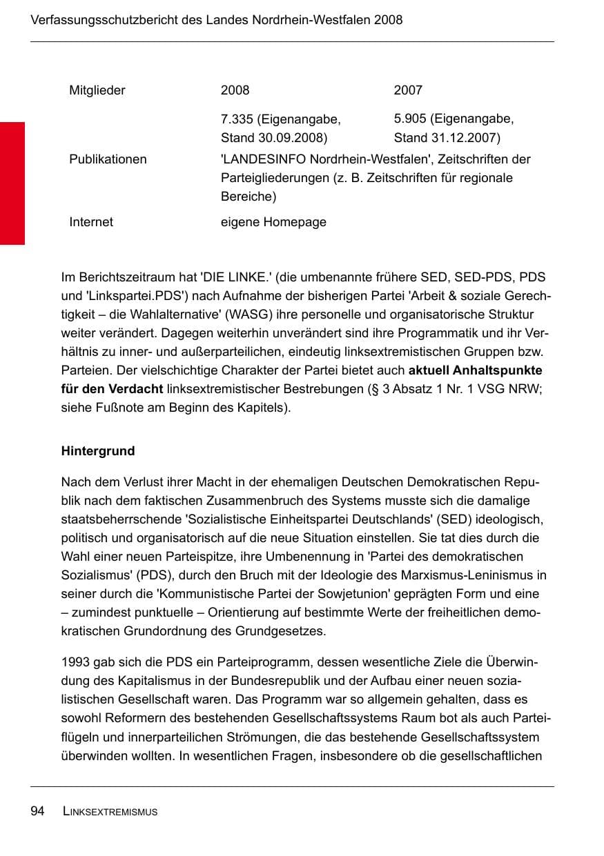 Seite 96 des Verfassungsschutzbericht 2008 Nordrhein-Westfalen