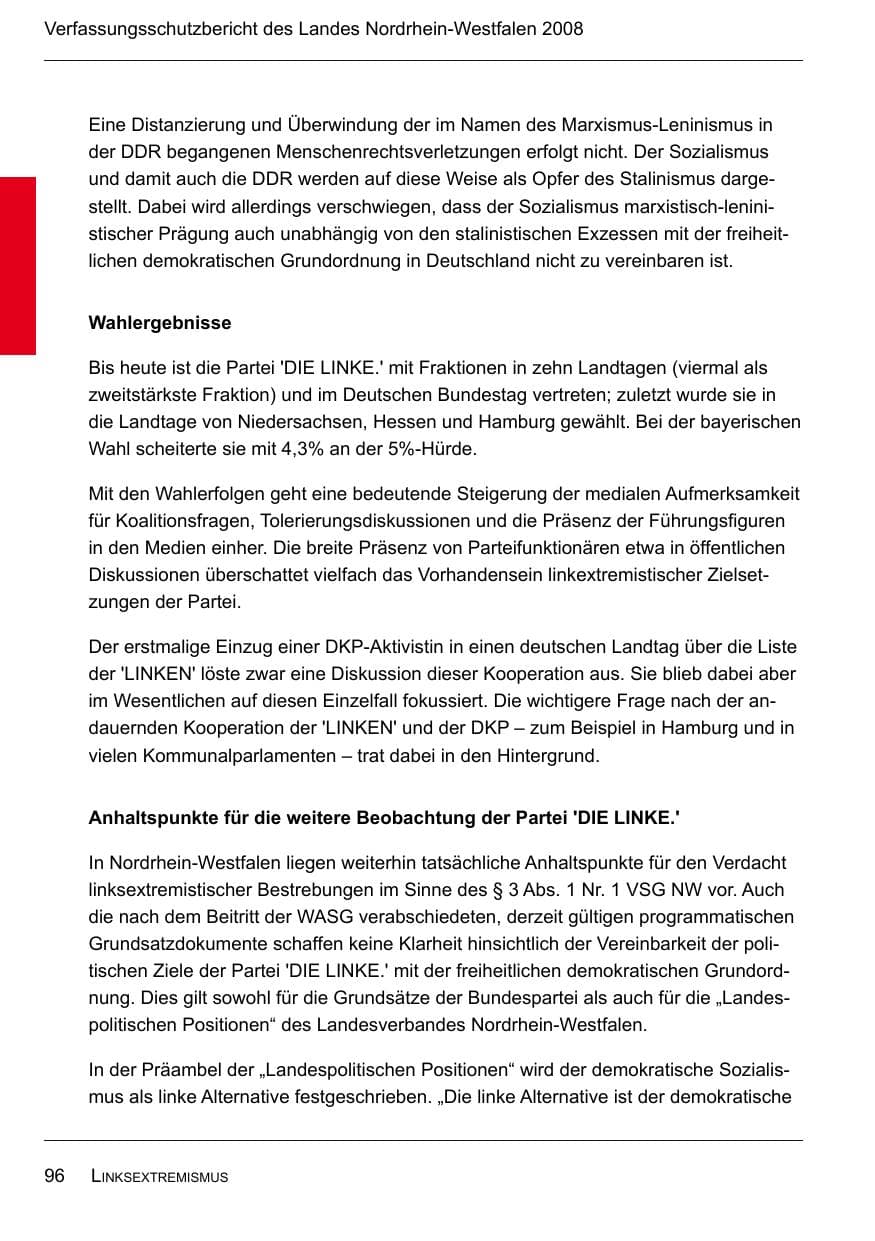 Seite 98 des Verfassungsschutzbericht 2008 Nordrhein-Westfalen