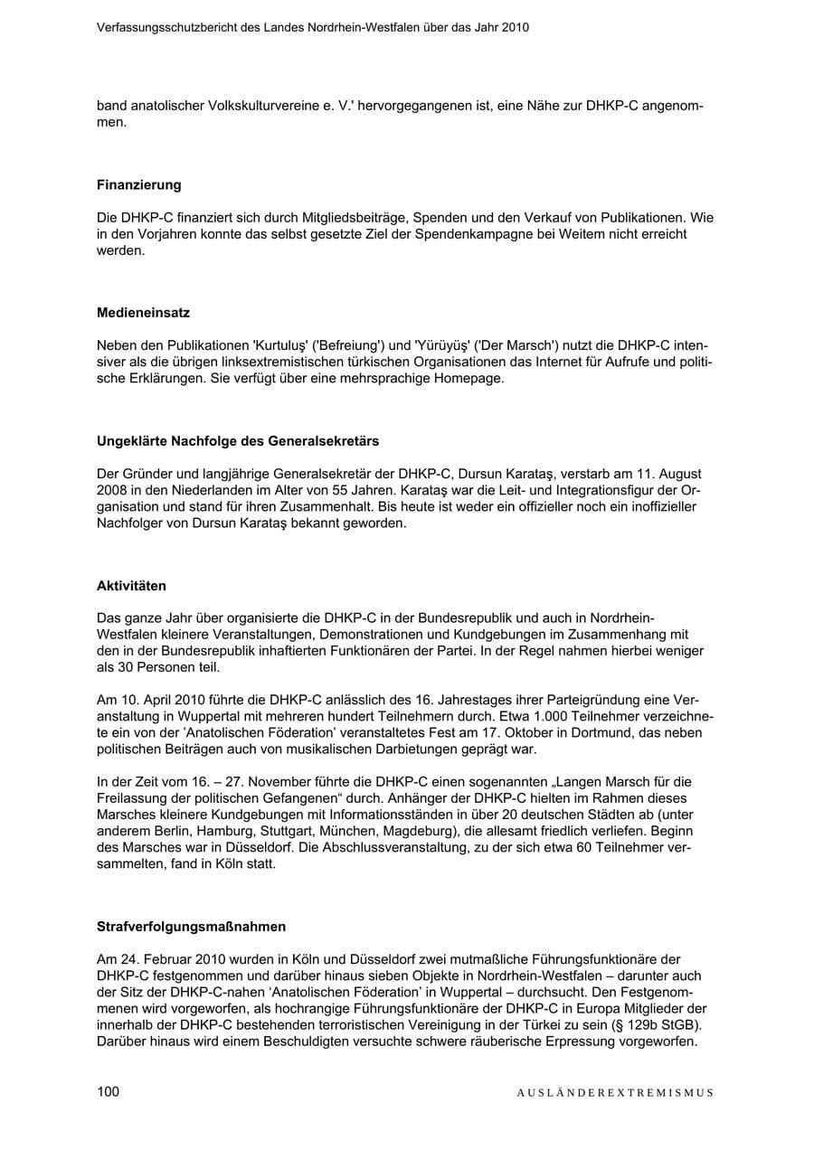 Seite 101 des Verfassungsschutzbericht 2010 Nordrhein-Westfalen