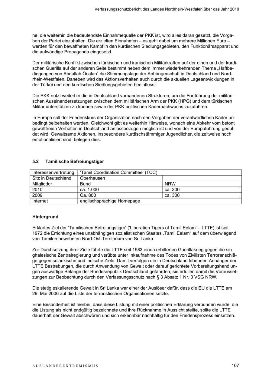 Seite 108 des Verfassungsschutzbericht 2010 Nordrhein-Westfalen