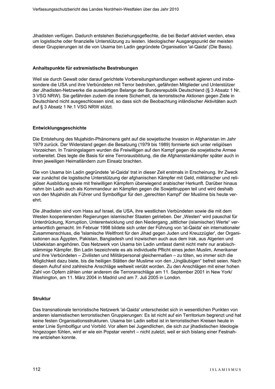 Seite 113 des Verfassungsschutzbericht 2010 Nordrhein-Westfalen