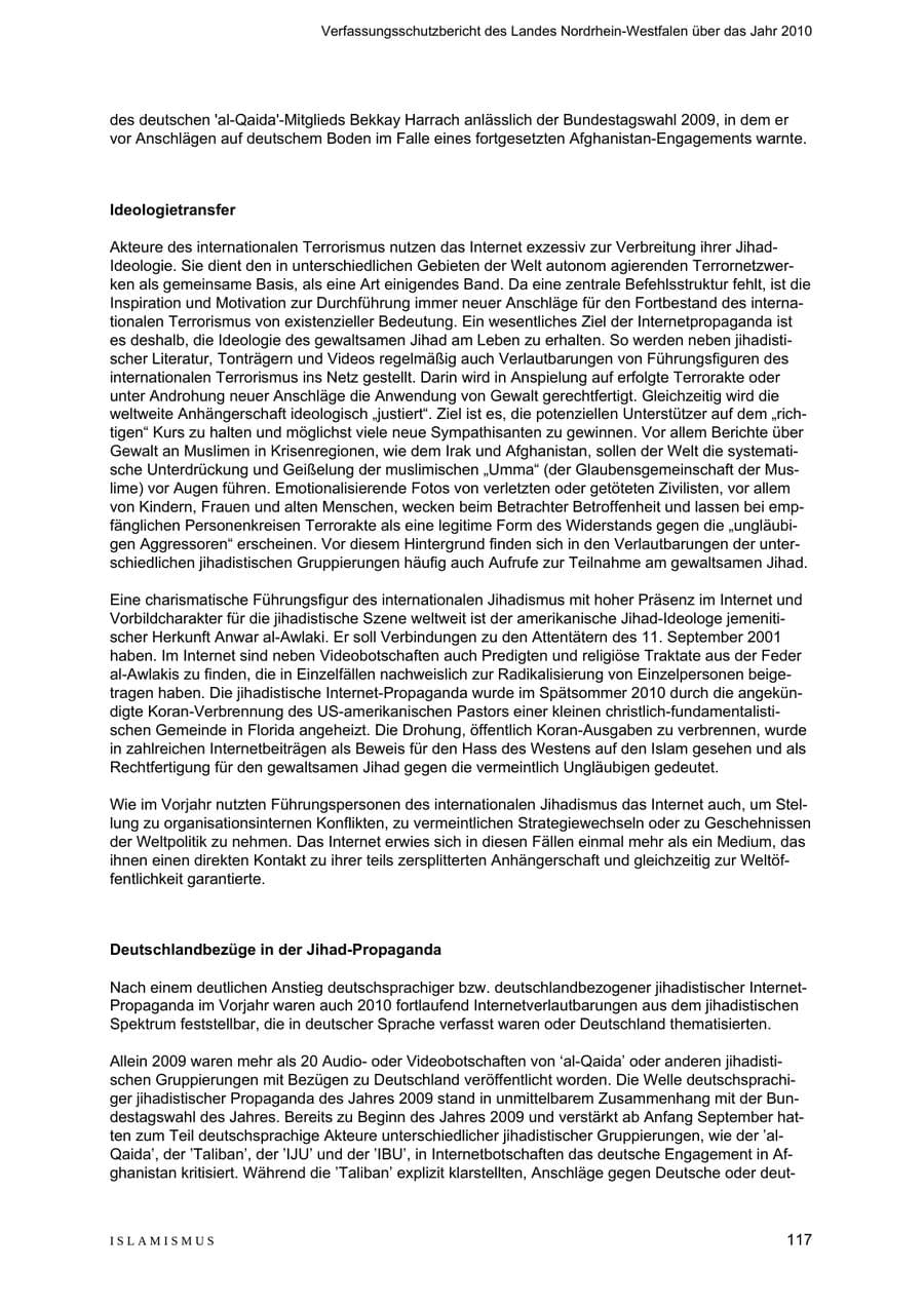Seite 118 des Verfassungsschutzbericht 2010 Nordrhein-Westfalen