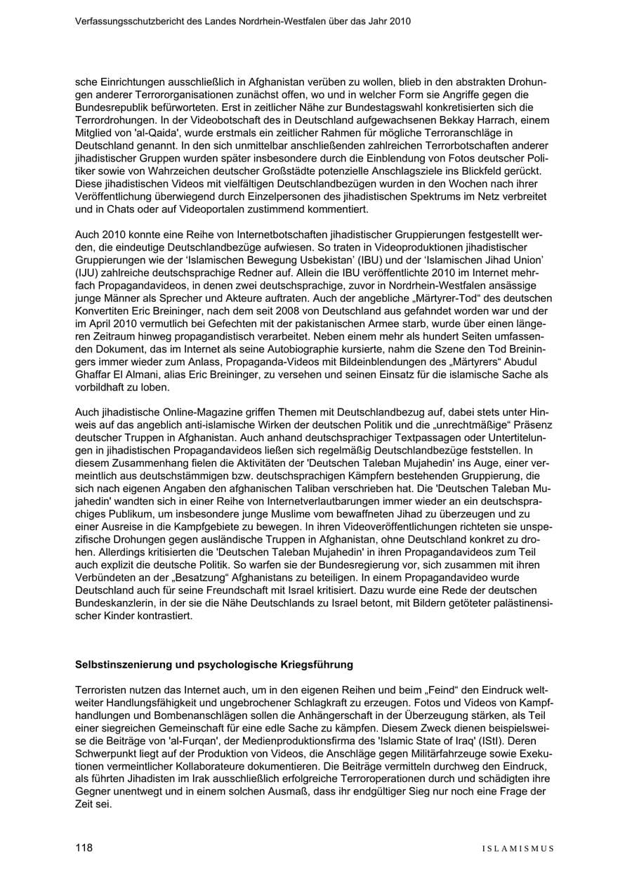Seite 119 des Verfassungsschutzbericht 2010 Nordrhein-Westfalen
