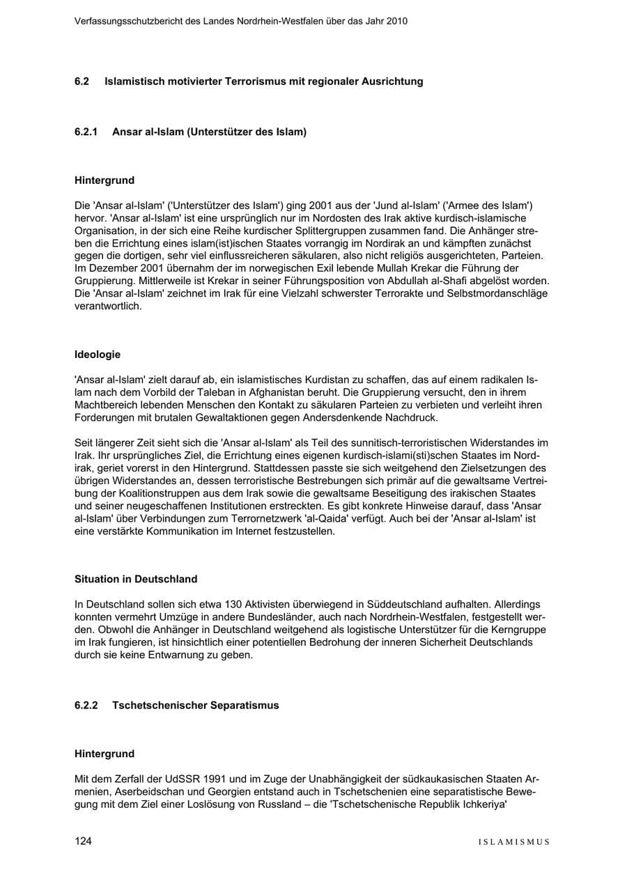 Seite 125 des Verfassungsschutzbericht 2010 Nordrhein-Westfalen
