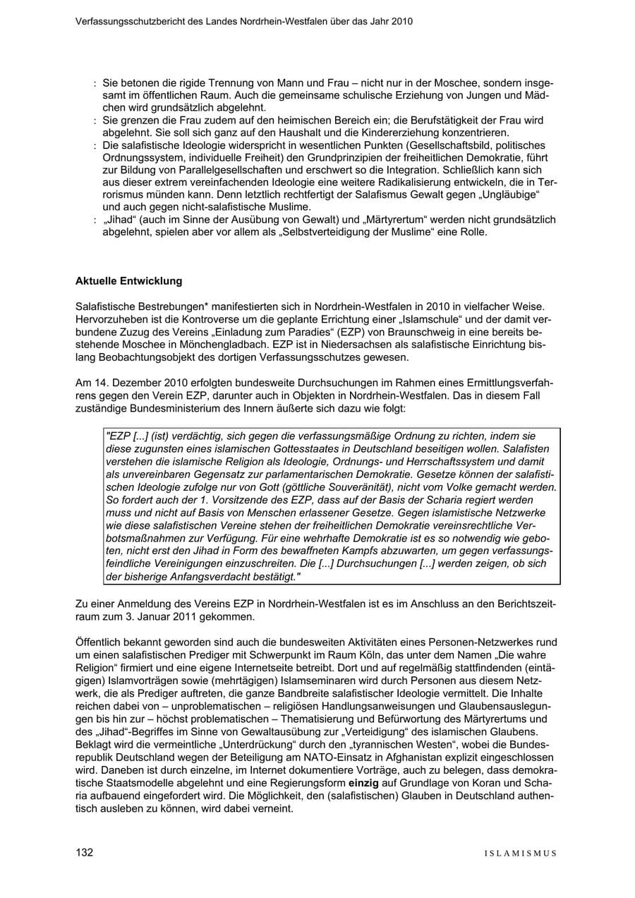 Seite 133 des Verfassungsschutzbericht 2010 Nordrhein-Westfalen