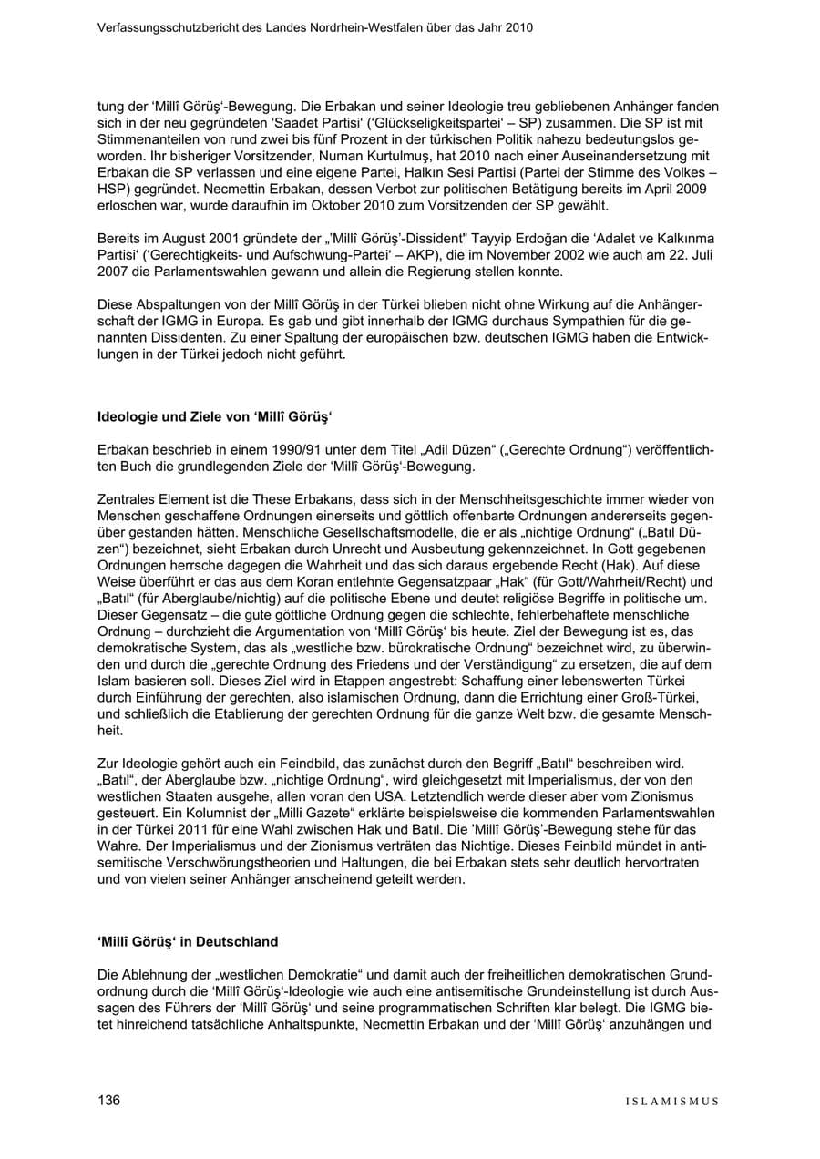 Seite 137 des Verfassungsschutzbericht 2010 Nordrhein-Westfalen