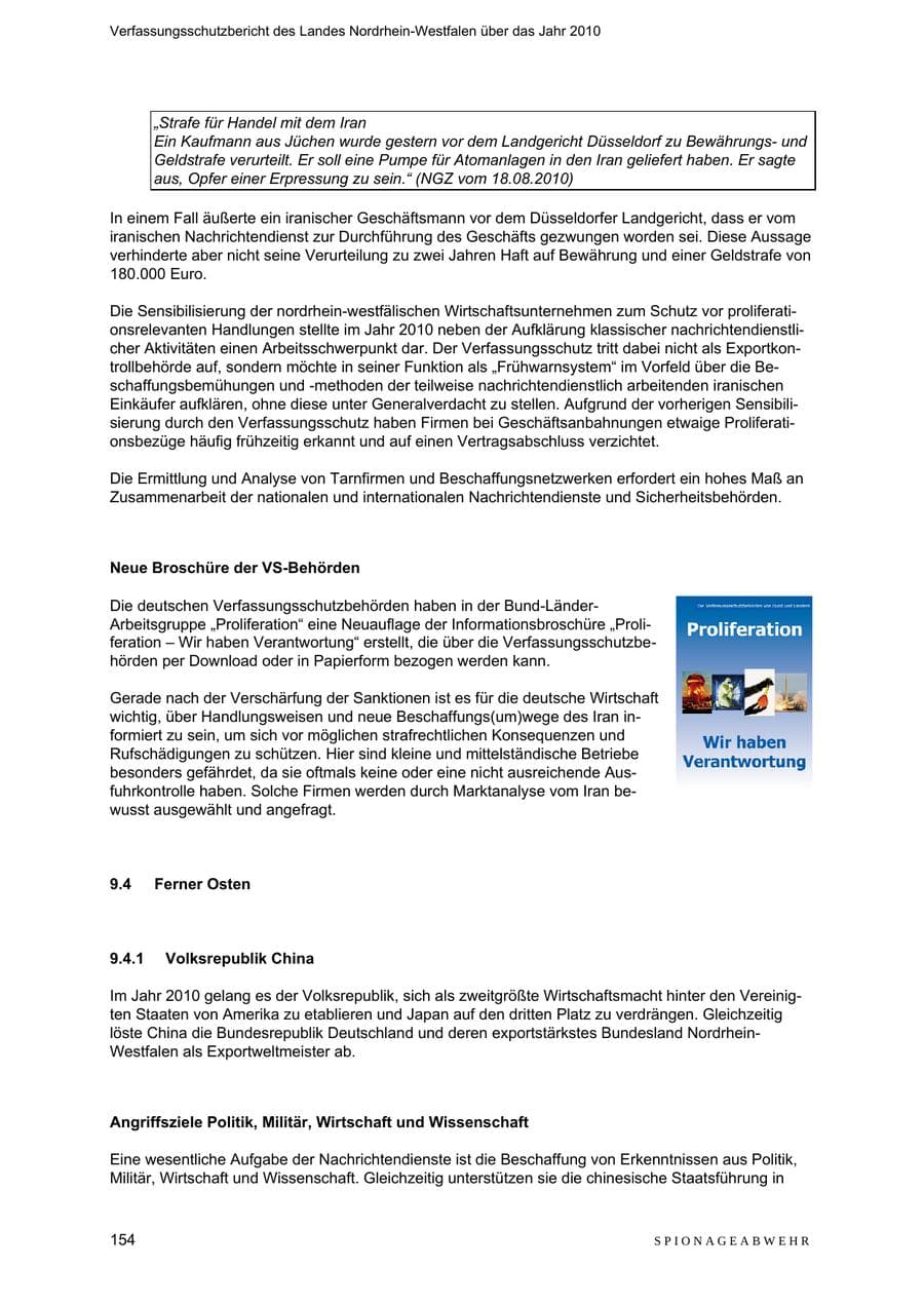 Seite 155 des Verfassungsschutzbericht 2010 Nordrhein-Westfalen
