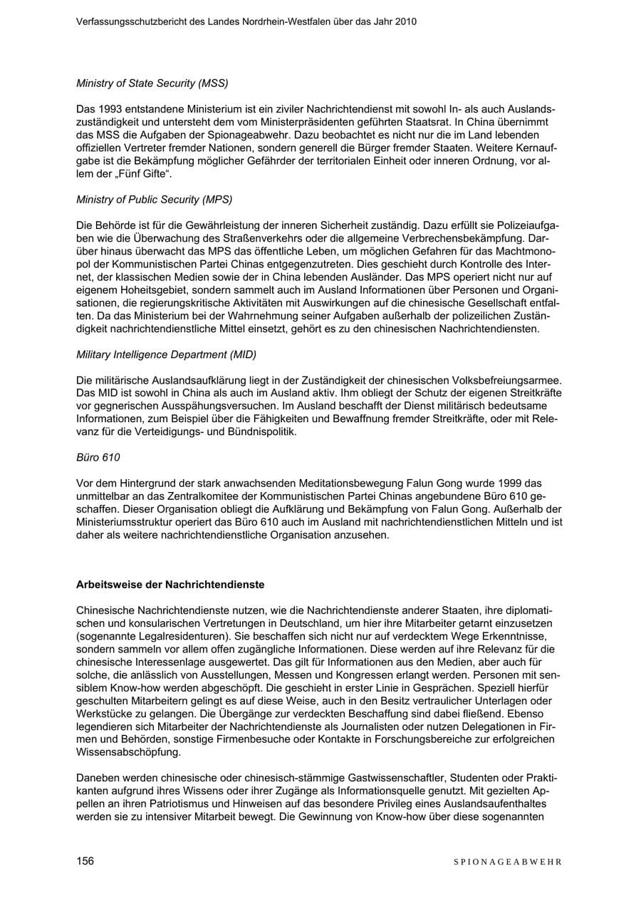 Seite 157 des Verfassungsschutzbericht 2010 Nordrhein-Westfalen