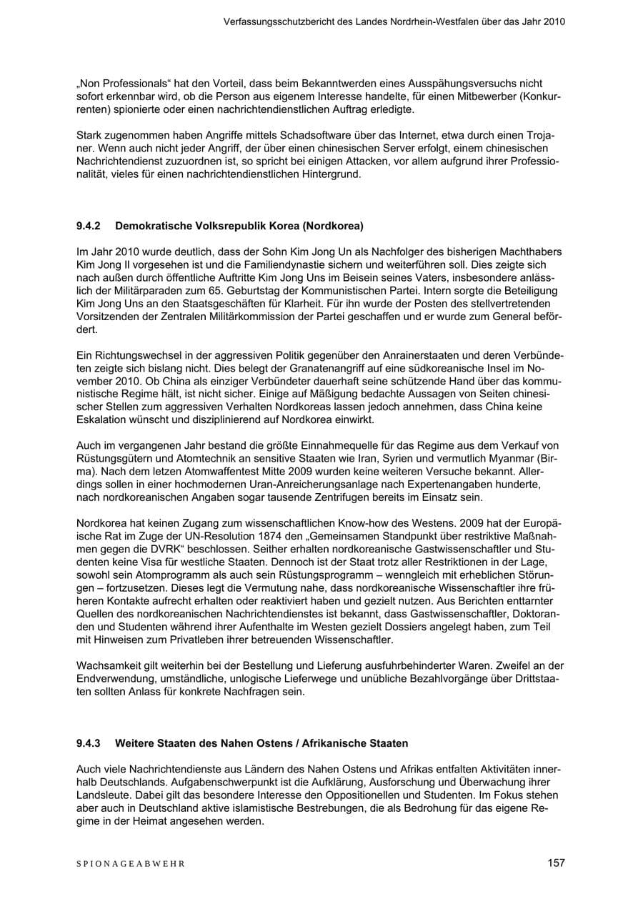 Seite 158 des Verfassungsschutzbericht 2010 Nordrhein-Westfalen