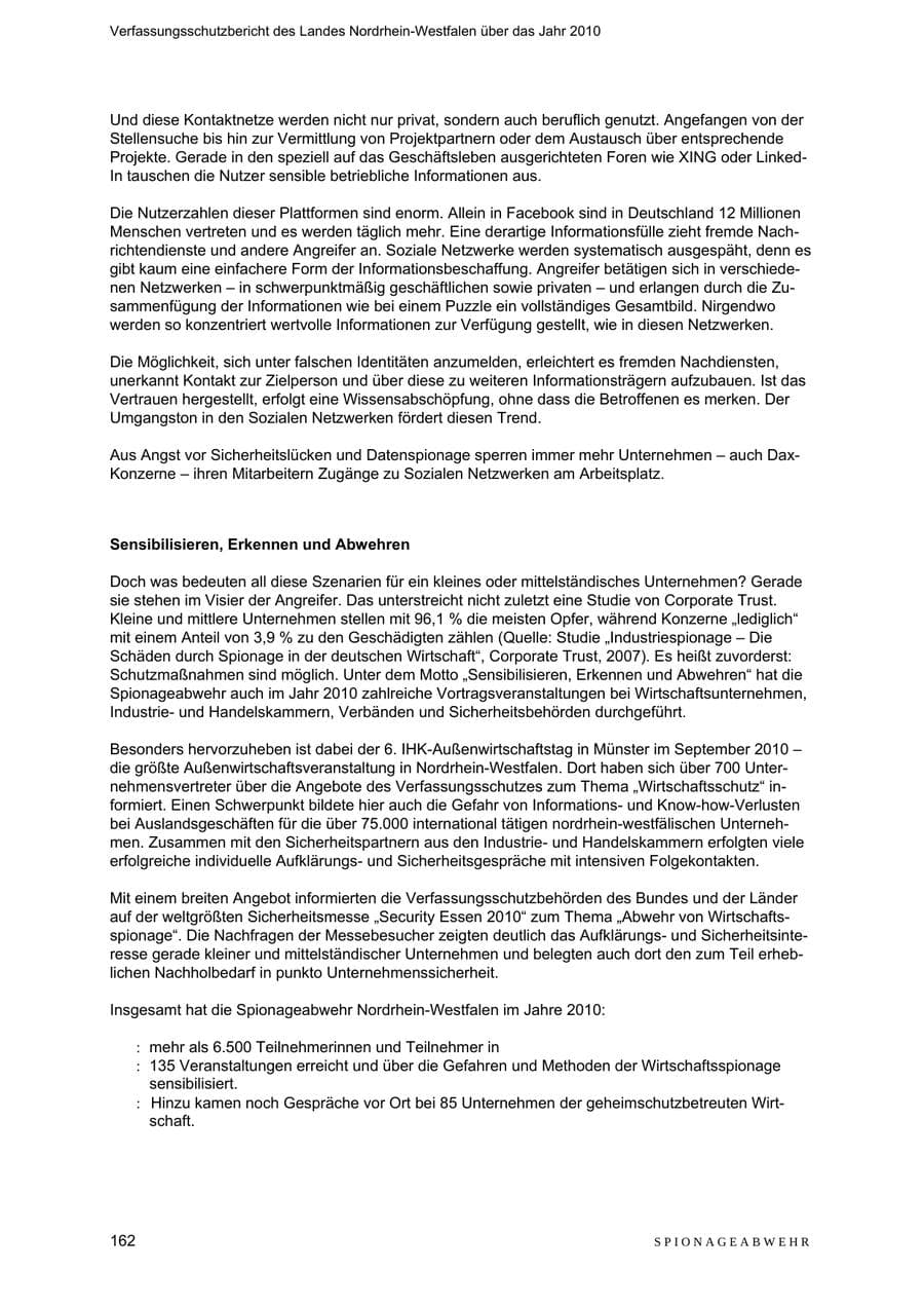 Seite 163 des Verfassungsschutzbericht 2010 Nordrhein-Westfalen