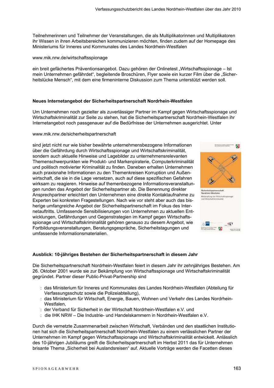 Seite 164 des Verfassungsschutzbericht 2010 Nordrhein-Westfalen