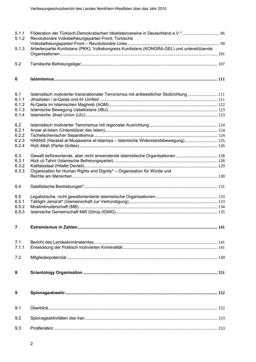 Seite 3 des Verfassungsschutzbericht 2010 Nordrhein-Westfalen