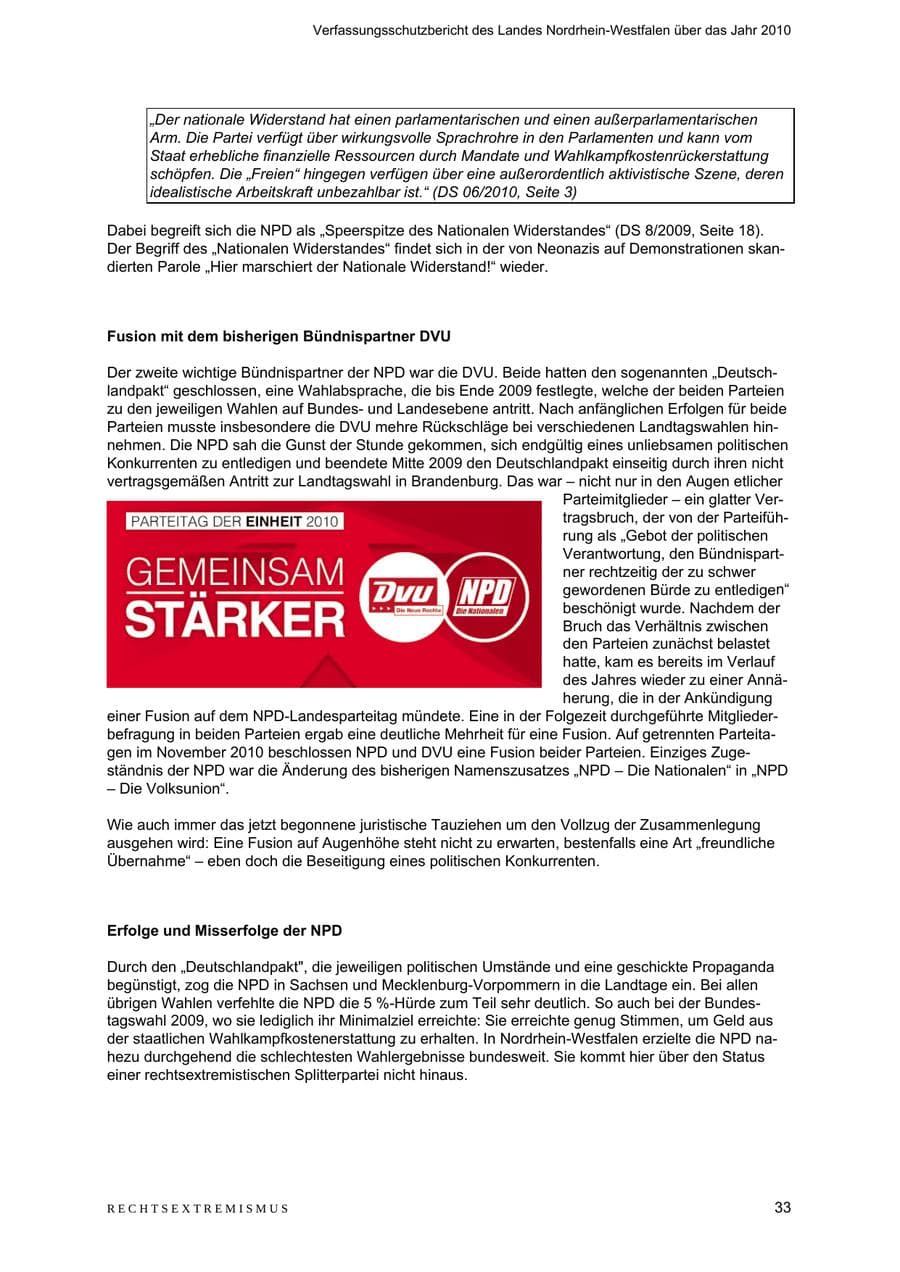 Seite 34 des Verfassungsschutzbericht 2010 Nordrhein-Westfalen