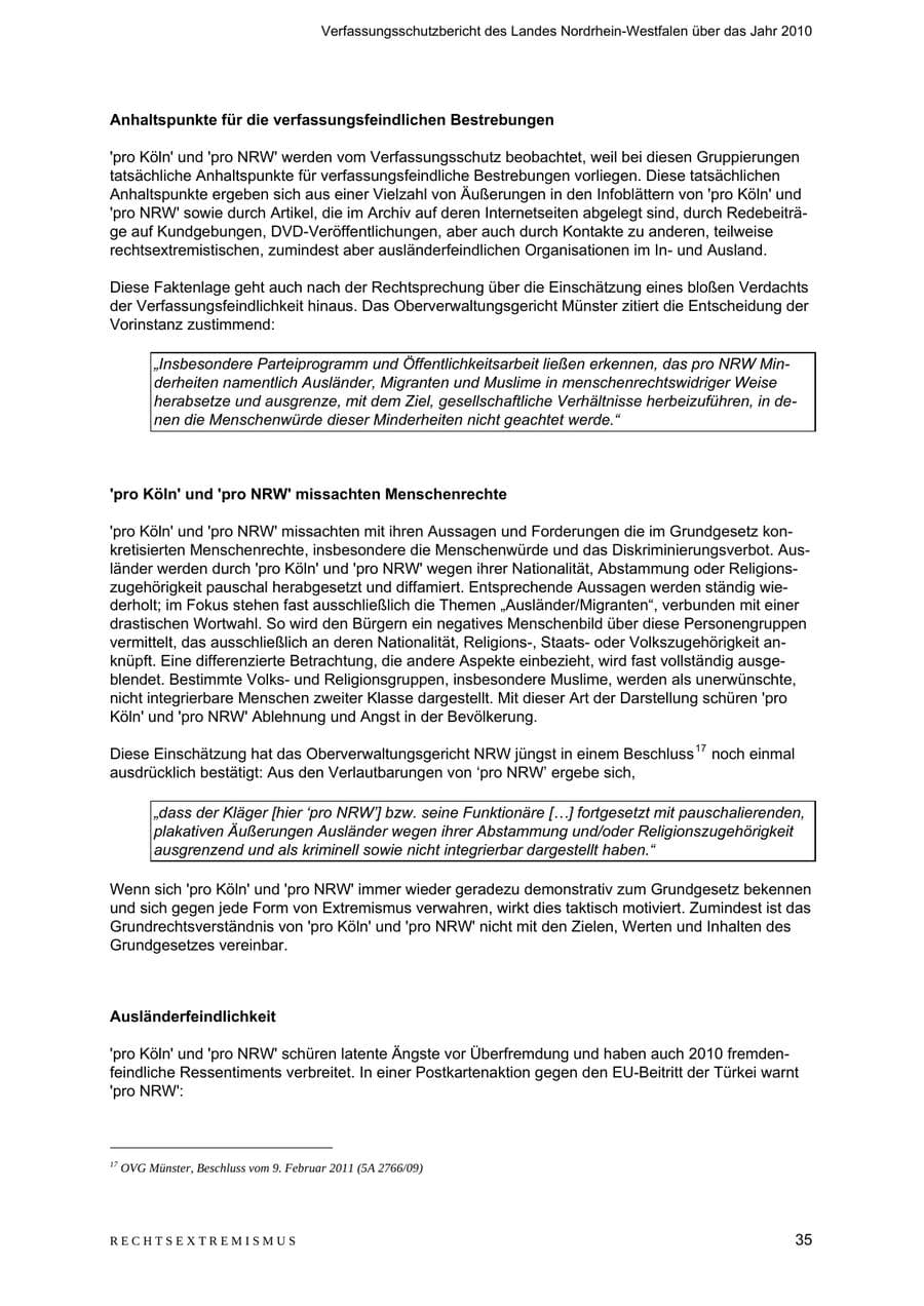 Seite 36 des Verfassungsschutzbericht 2010 Nordrhein-Westfalen
