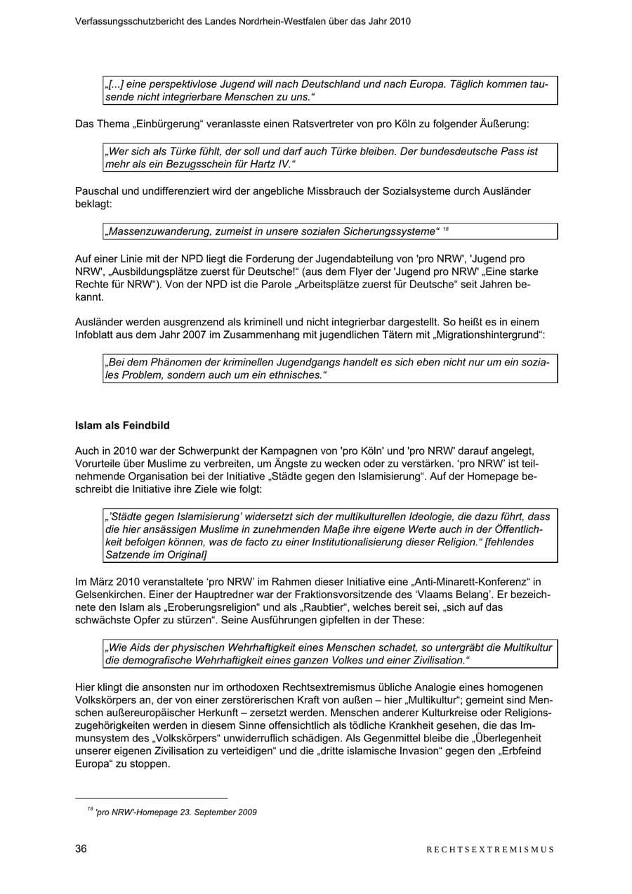 Seite 37 des Verfassungsschutzbericht 2010 Nordrhein-Westfalen