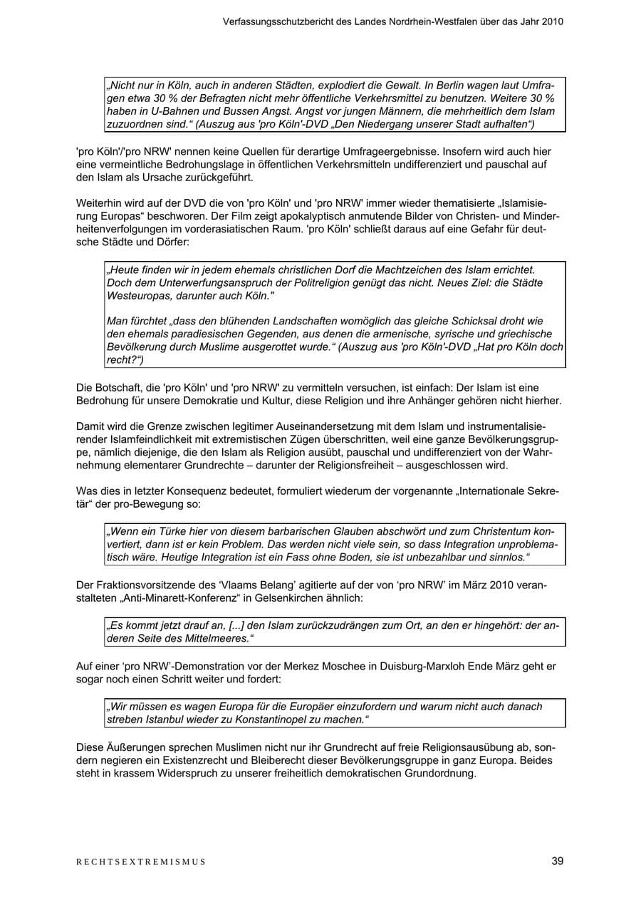 Seite 40 des Verfassungsschutzbericht 2010 Nordrhein-Westfalen