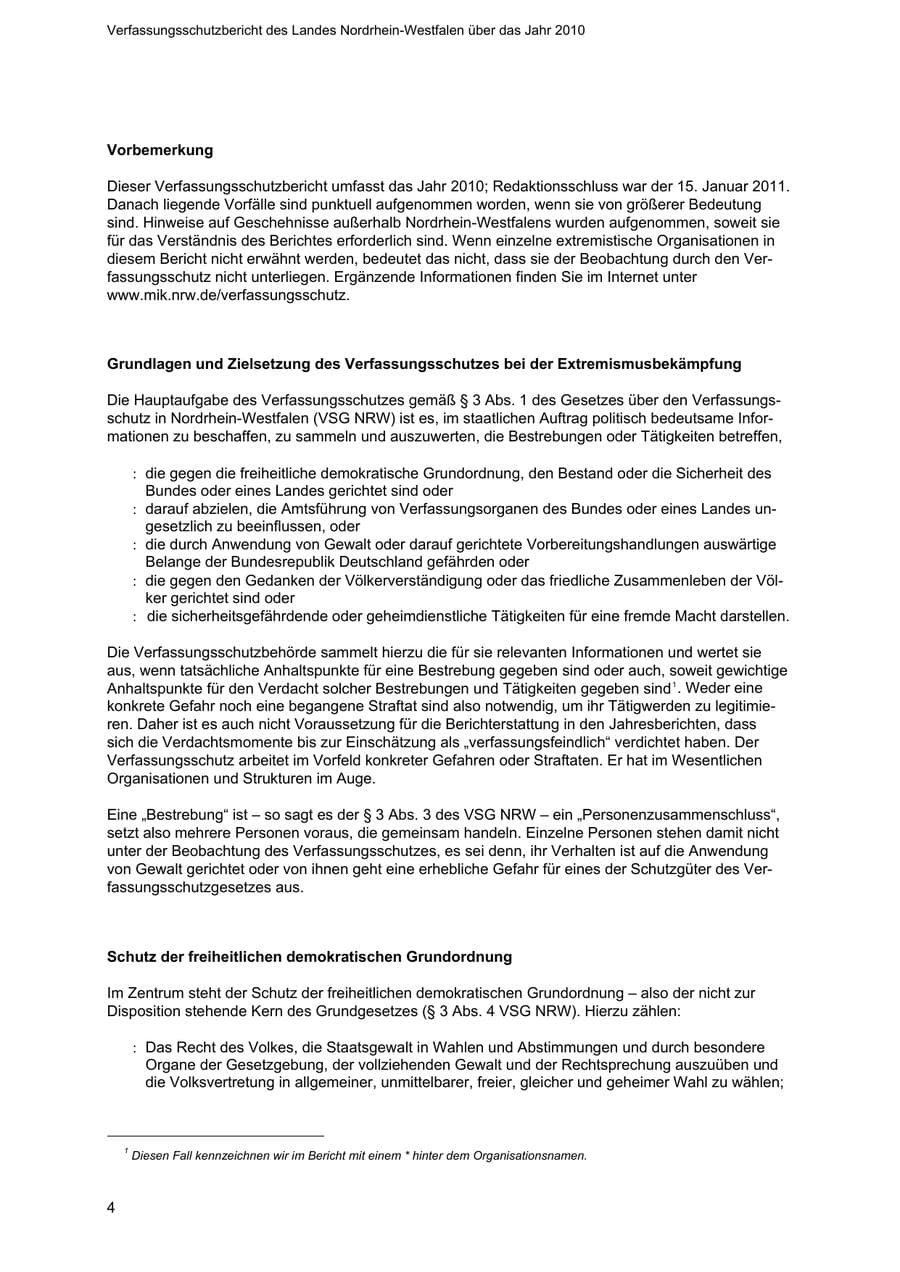 Seite 5 des Verfassungsschutzbericht 2010 Nordrhein-Westfalen