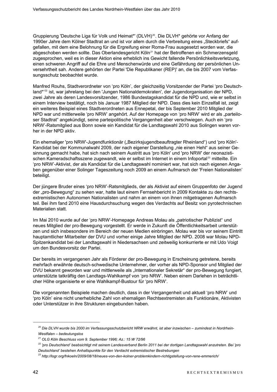 Seite 43 des Verfassungsschutzbericht 2010 Nordrhein-Westfalen