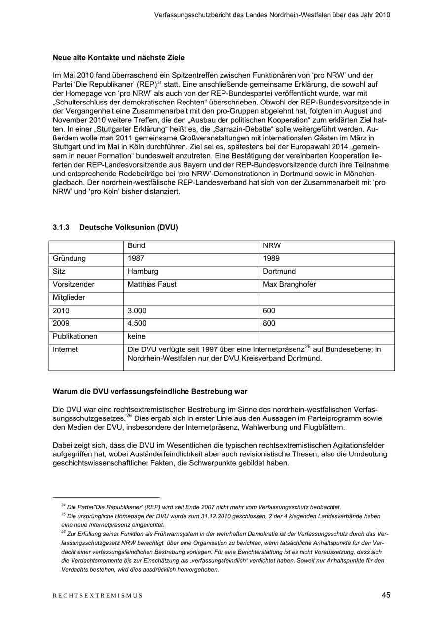 Seite 46 des Verfassungsschutzbericht 2010 Nordrhein-Westfalen