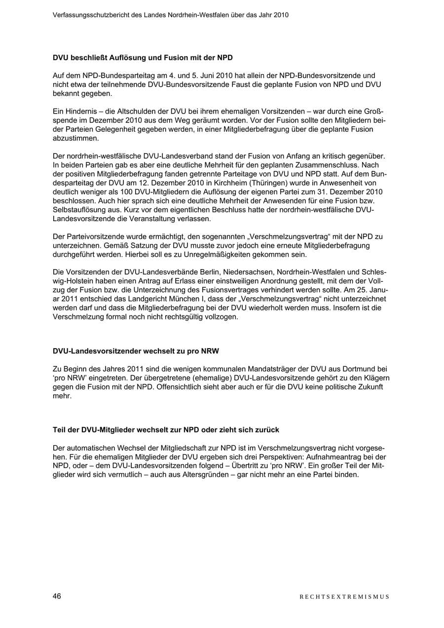 Seite 47 des Verfassungsschutzbericht 2010 Nordrhein-Westfalen