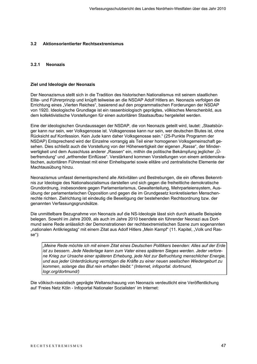 Seite 48 des Verfassungsschutzbericht 2010 Nordrhein-Westfalen