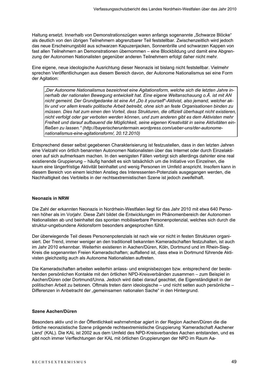 Seite 50 des Verfassungsschutzbericht 2010 Nordrhein-Westfalen