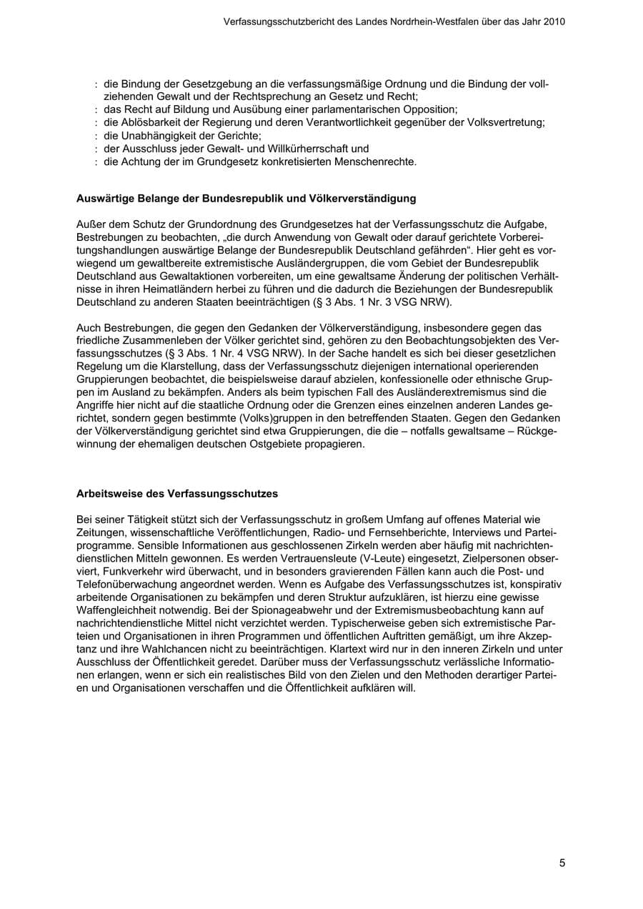 Seite 6 des Verfassungsschutzbericht 2010 Nordrhein-Westfalen