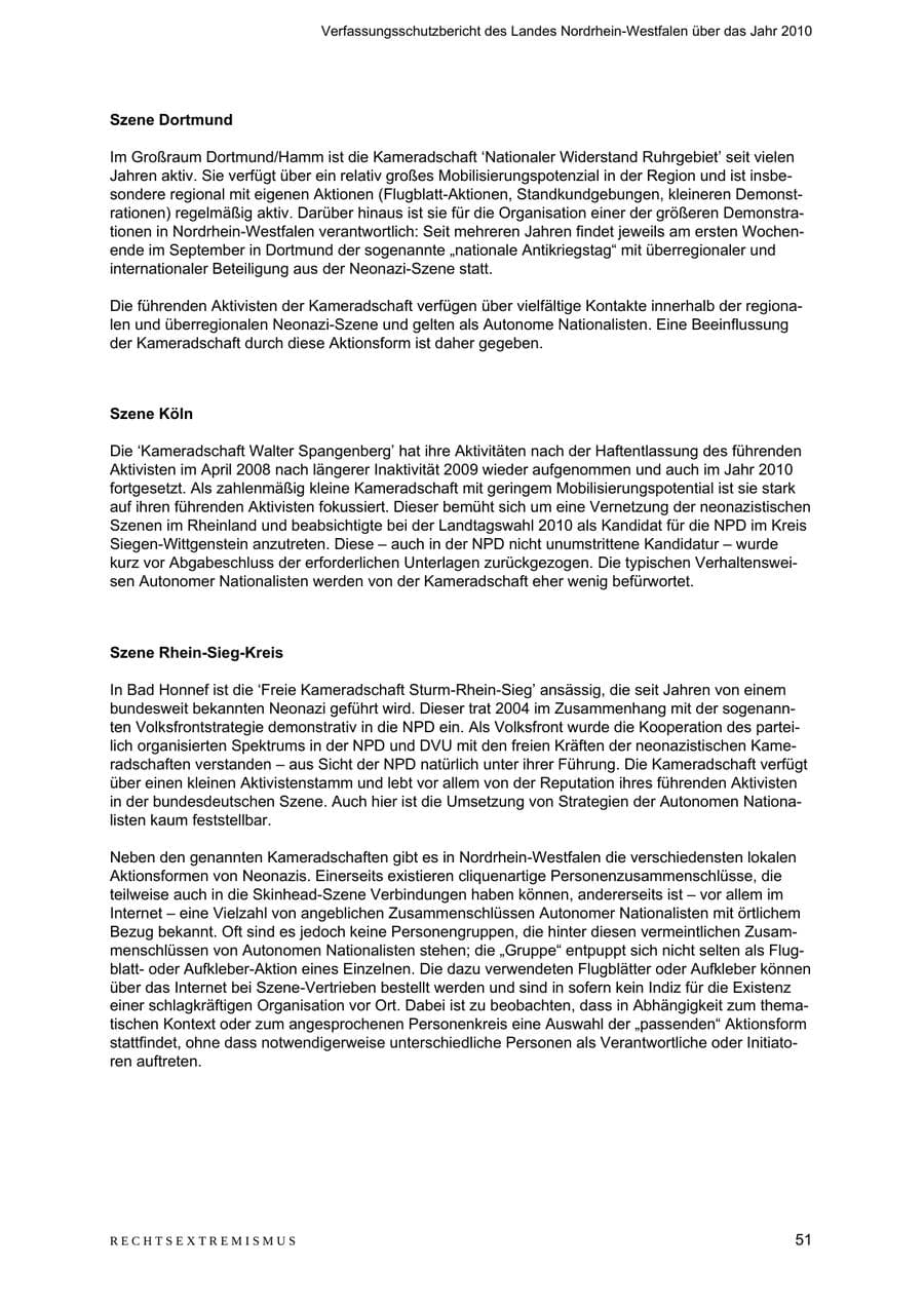 Seite 52 des Verfassungsschutzbericht 2010 Nordrhein-Westfalen