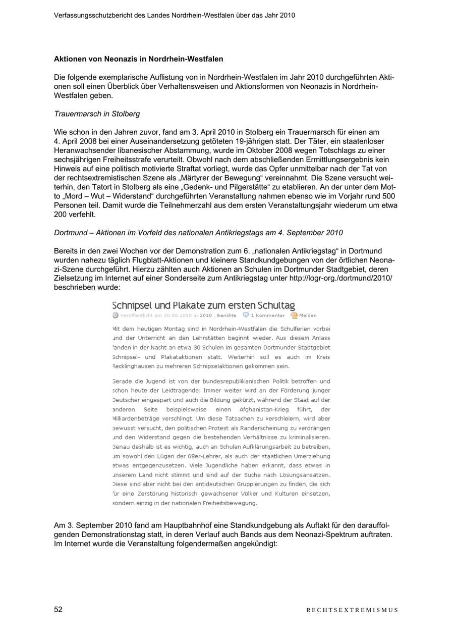 Seite 53 des Verfassungsschutzbericht 2010 Nordrhein-Westfalen