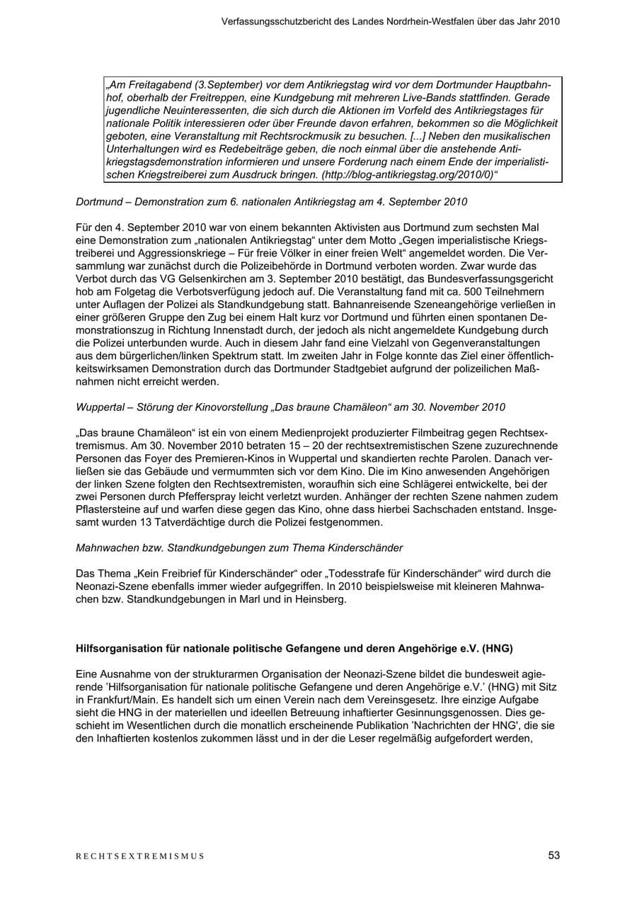 Seite 54 des Verfassungsschutzbericht 2010 Nordrhein-Westfalen