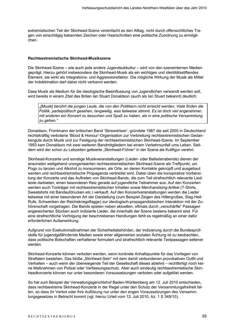 Seite 56 des Verfassungsschutzbericht 2010 Nordrhein-Westfalen